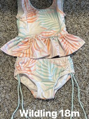 Wildling Peach & Mint Leaf Peplum Girls Swim Bikini - 18M